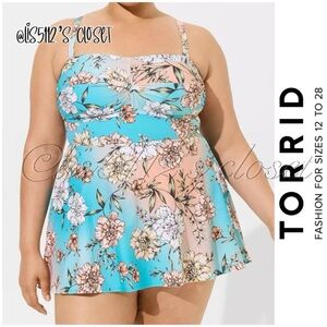 Torrid Peony Paradise Floral Wireless Bandeau Swim Dress Swimsuit 2X 18 20